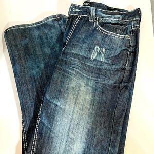 Black Men's Jeans Distressed Dark Wash Low Rise Boot 31/32